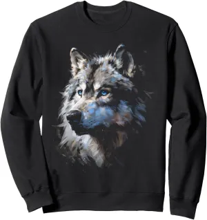 Alpha Wolf Shirt Fantasy Art Graphic Blue Eyes Wolf Lovers Sweatshirt