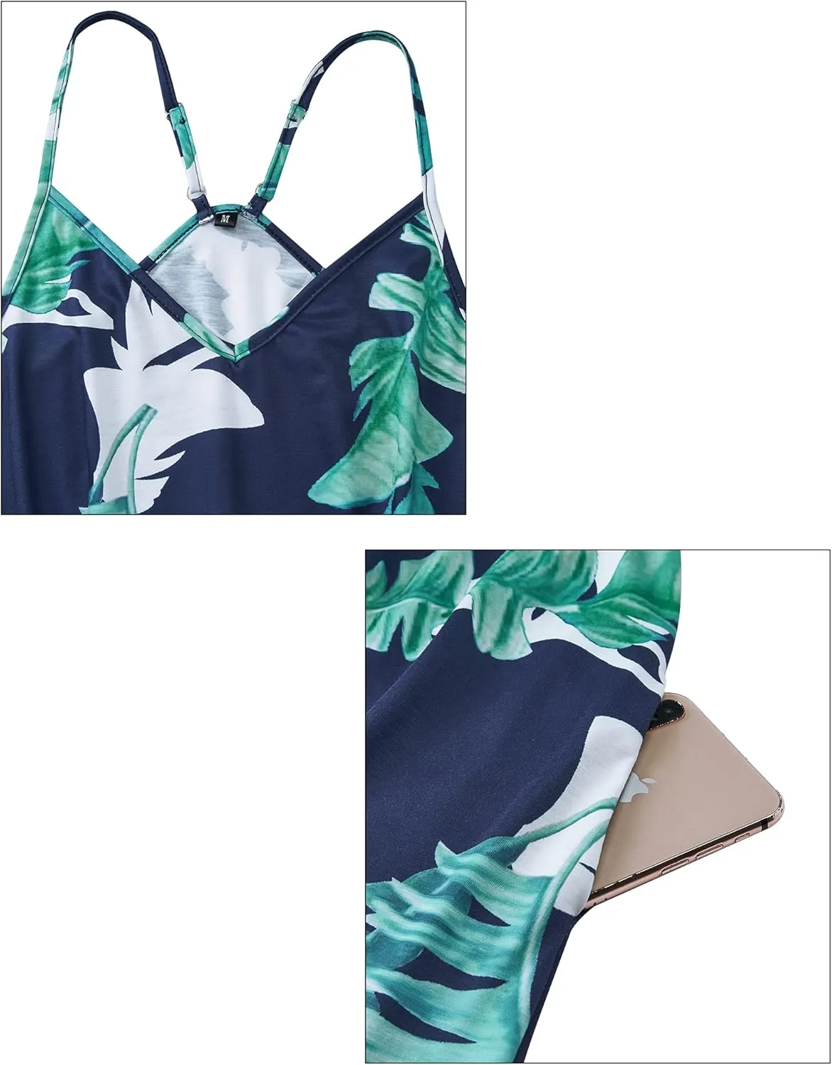 Arach&Cloz Women's V-Neck Spaghetti Strap Sundress Floral Casual Summer Swing Beach Dress with Pockets