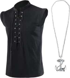 ATTBEA Mens Pirate Renaissance Costume Pirate Shirt Sleeveless Medieval Viking Gothic Celtic Pirate Vest for Men