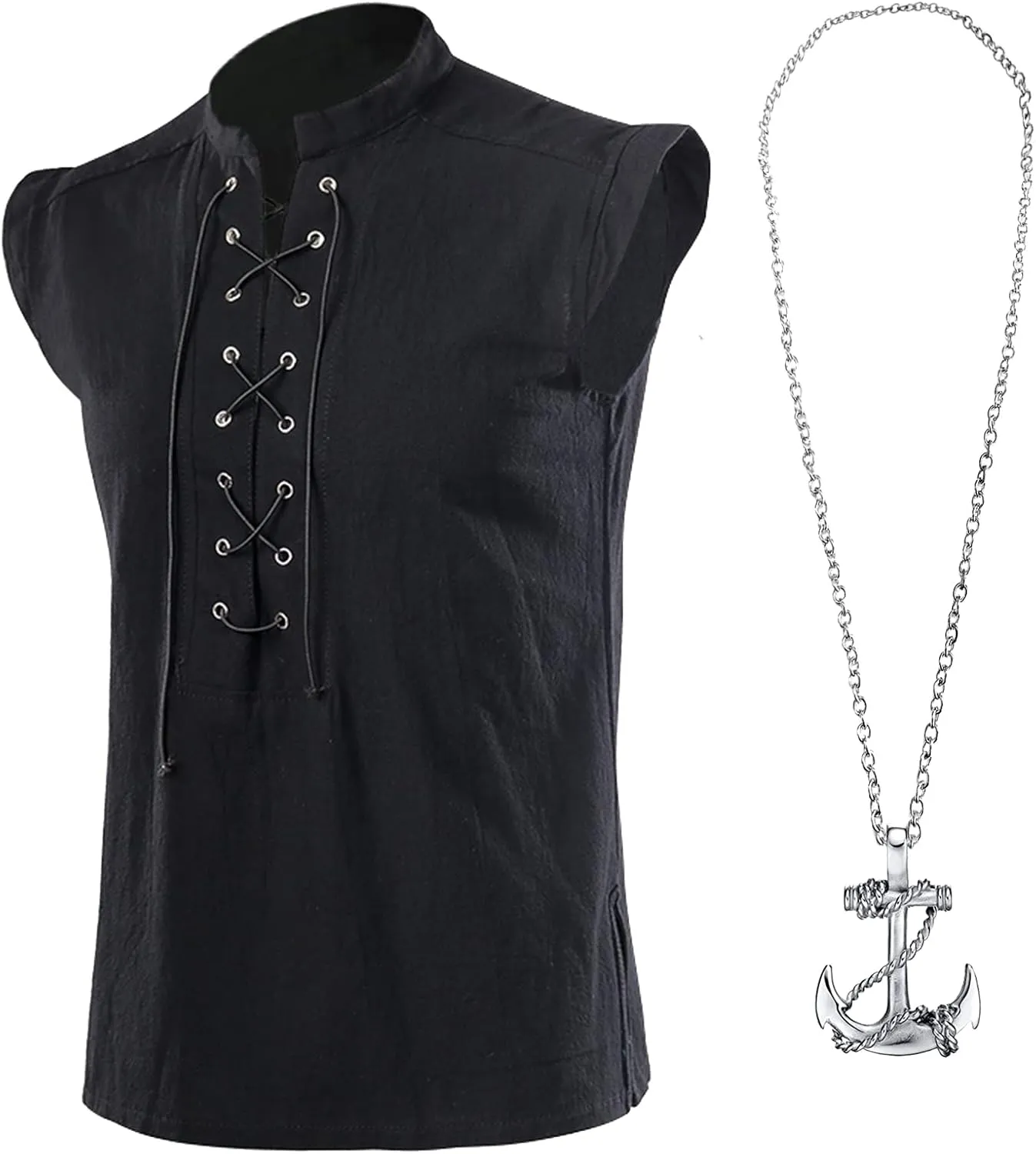 ATTBEA Mens Pirate Renaissance Costume Pirate Shirt Sleeveless Medieval Viking Gothic Celtic Pirate Vest for Men