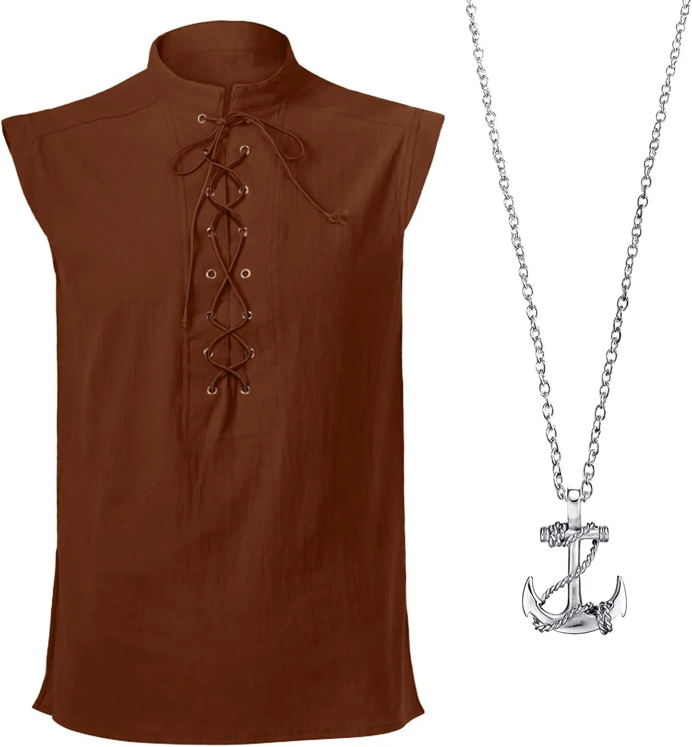 ATTBEA Mens Pirate Renaissance Costume Pirate Shirt Sleeveless Medieval Viking Gothic Celtic Pirate Vest for Men