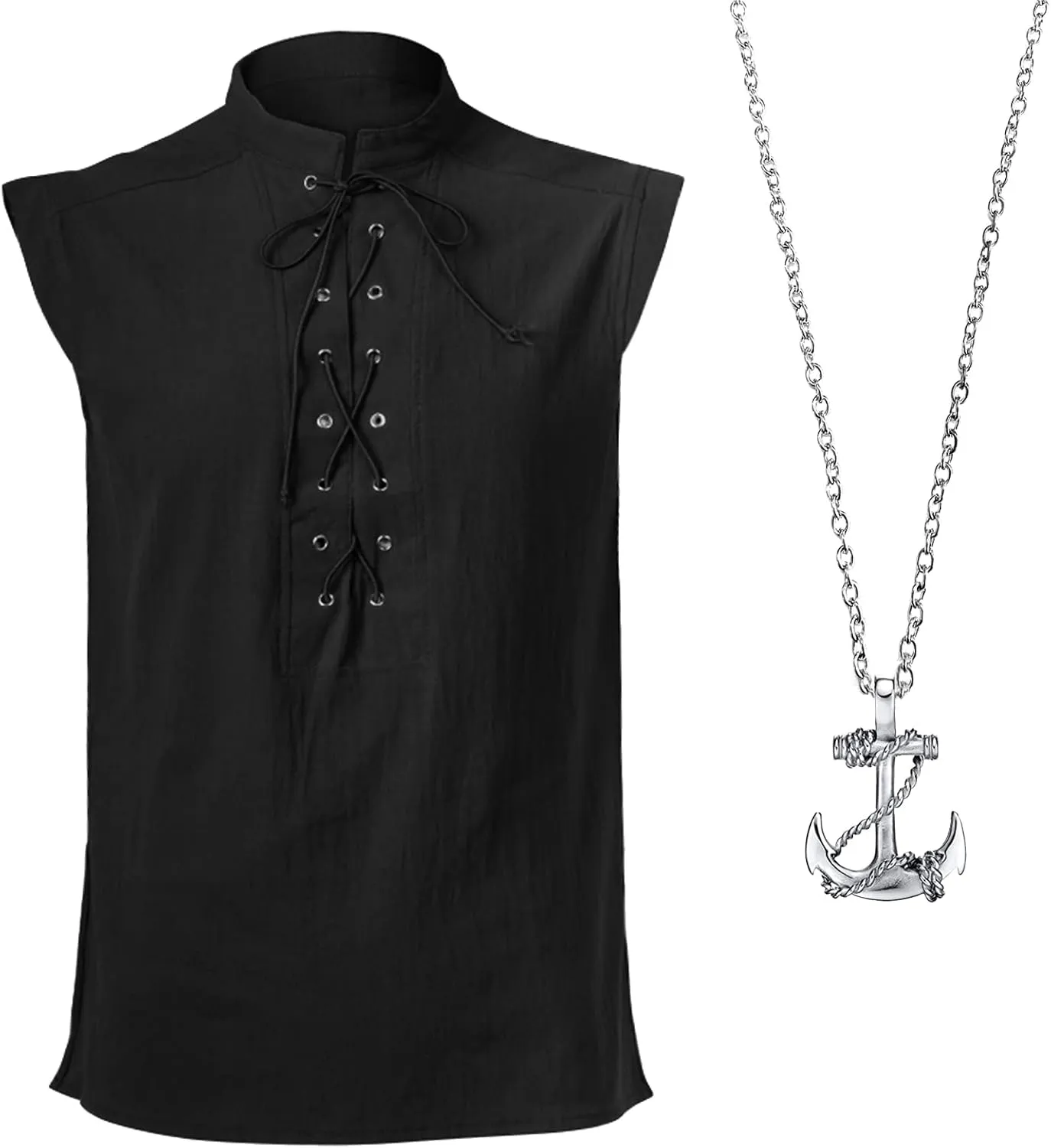 ATTBEA Mens Pirate Renaissance Costume Pirate Shirt Sleeveless Medieval Viking Gothic Celtic Pirate Vest for Men