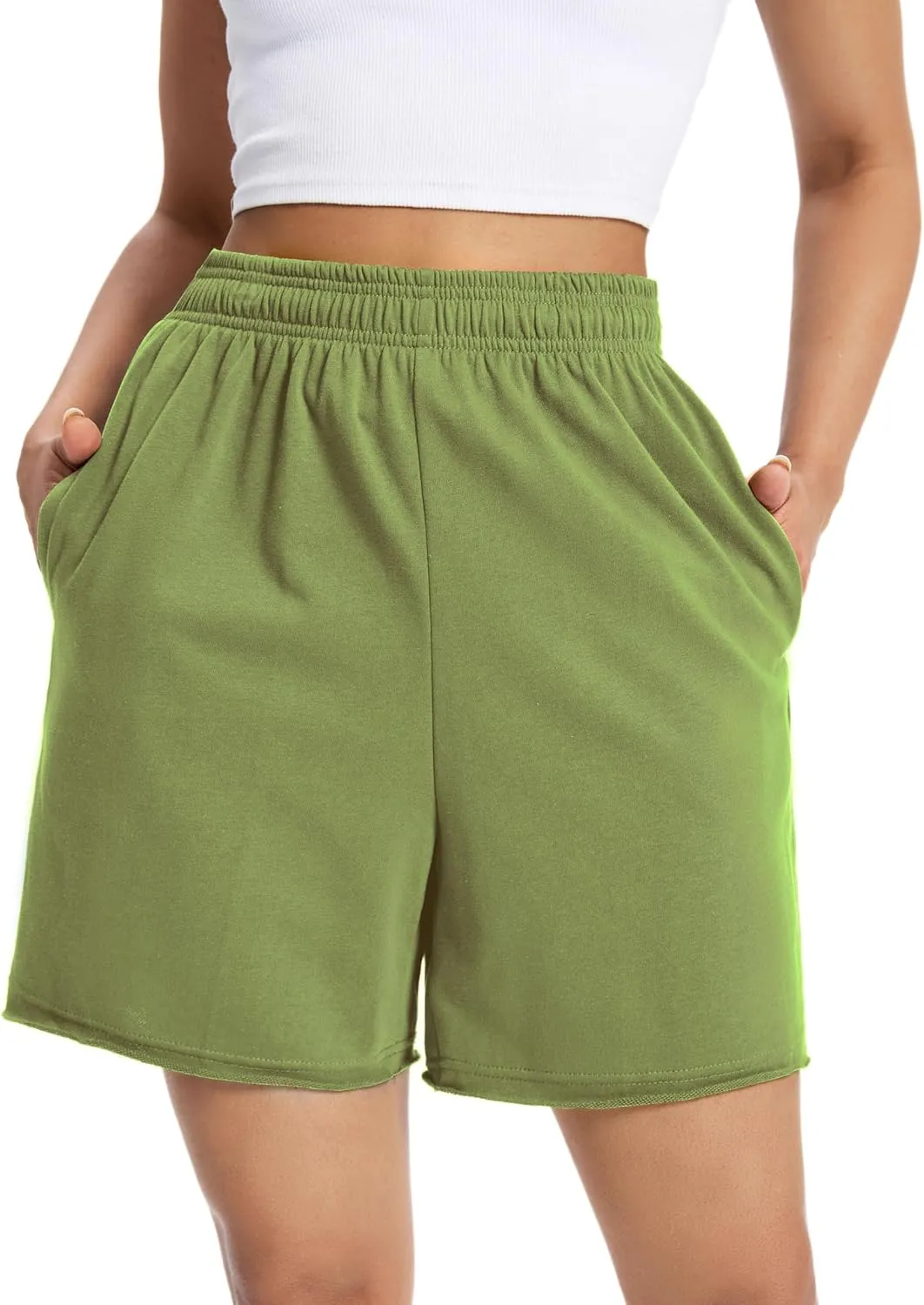 Auriviz Womens Sweat Shorts Comfy Cotton Casual Drawstring Shorts Workout Lounge High Waisted Summer Shorts with Pockets