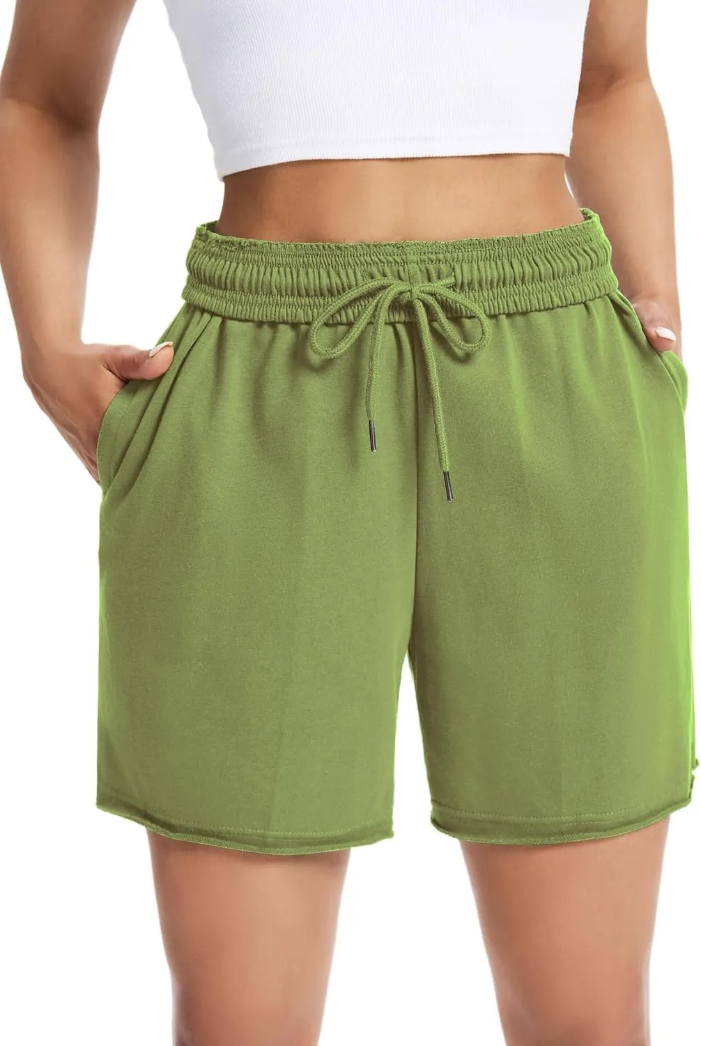 Auriviz Womens Sweat Shorts Comfy Cotton Casual Drawstring Shorts Workout Lounge High Waisted Summer Shorts with Pockets