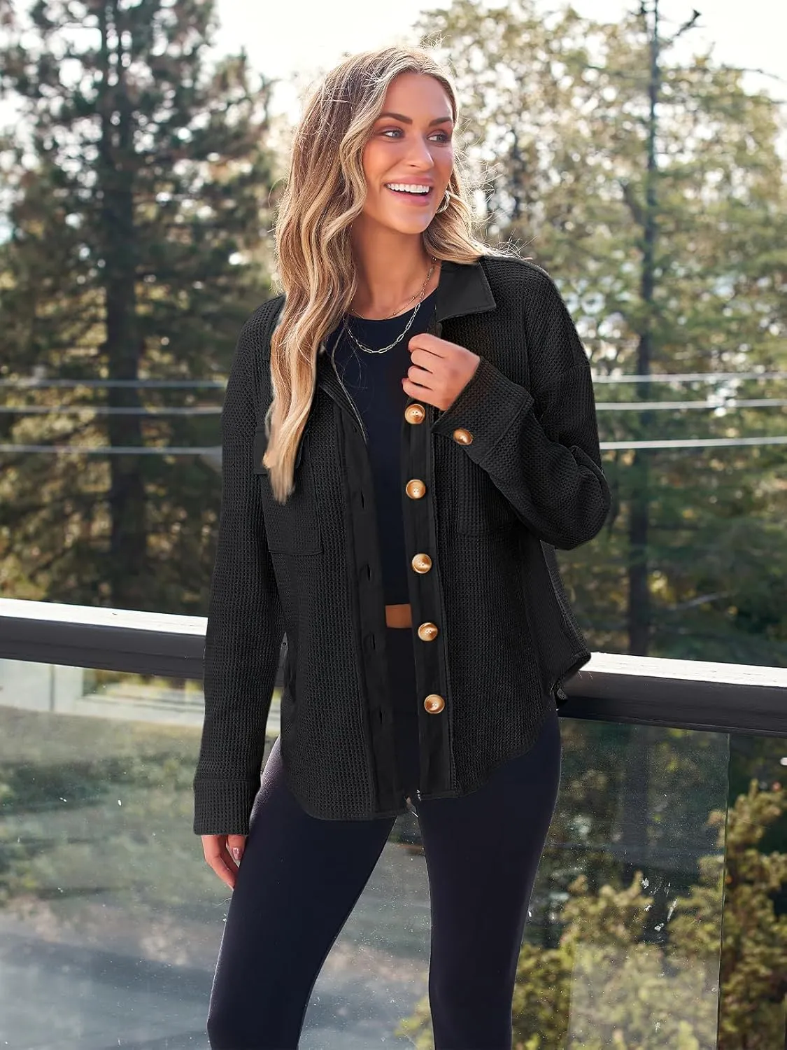 AUTOMET Womens Winter Clothes Fall Fashion Outfits 2025 Waffle Knit Clothing Oversized Button Down Shirts