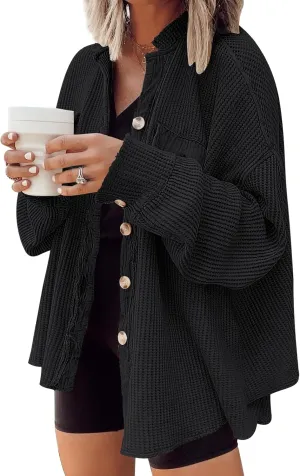 AUTOMET Womens Winter Clothes Fall Fashion Outfits 2025 Waffle Knit Clothing Oversized Button Down Shirts