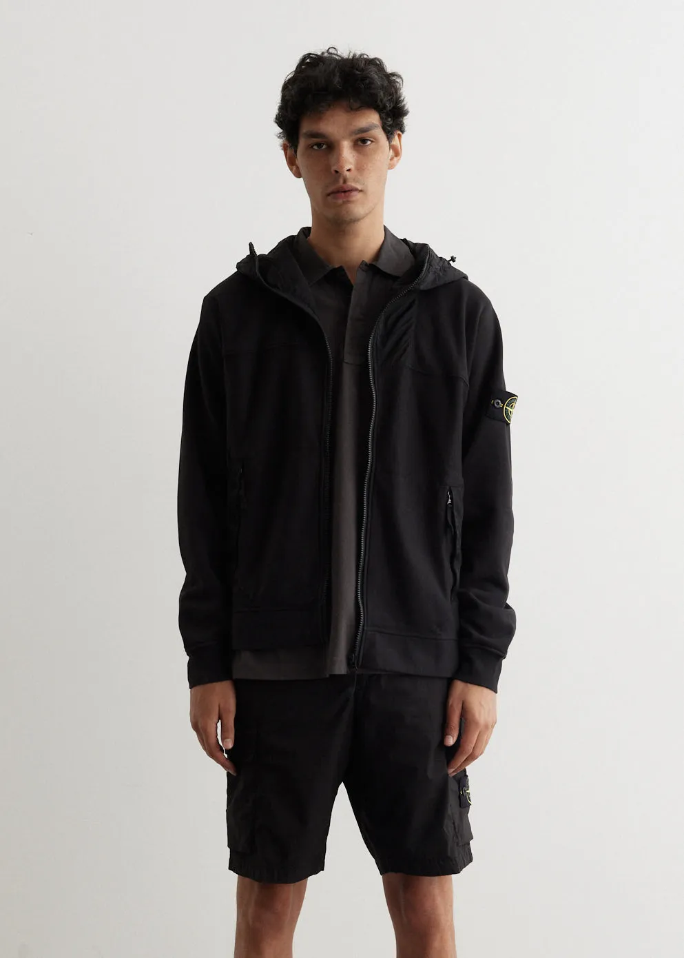 Badge Nylon Panel Hooded Sweatshirt