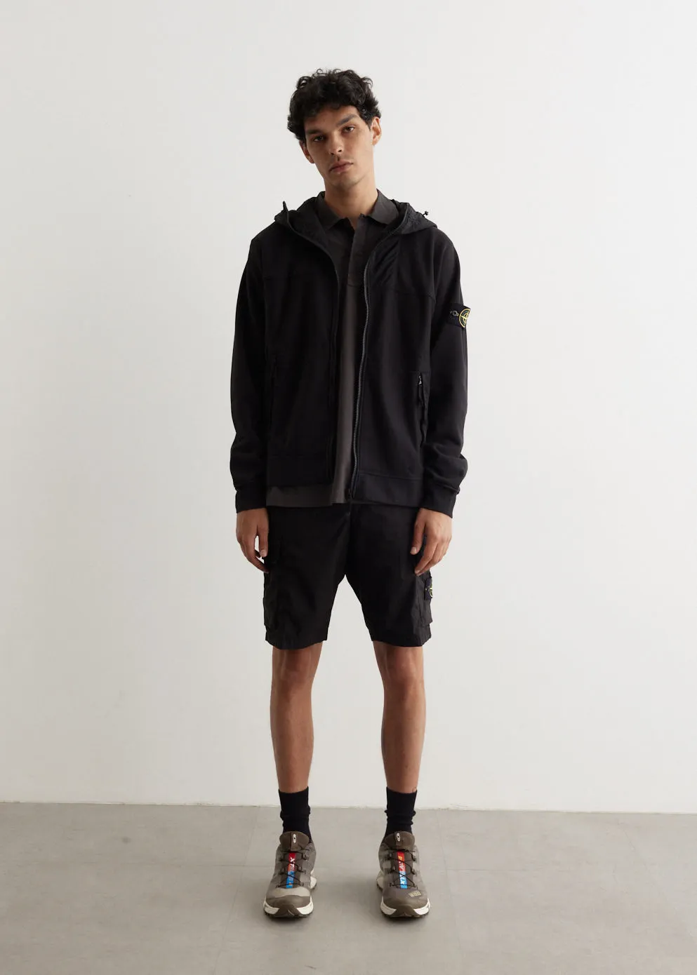 Badge Nylon Panel Hooded Sweatshirt