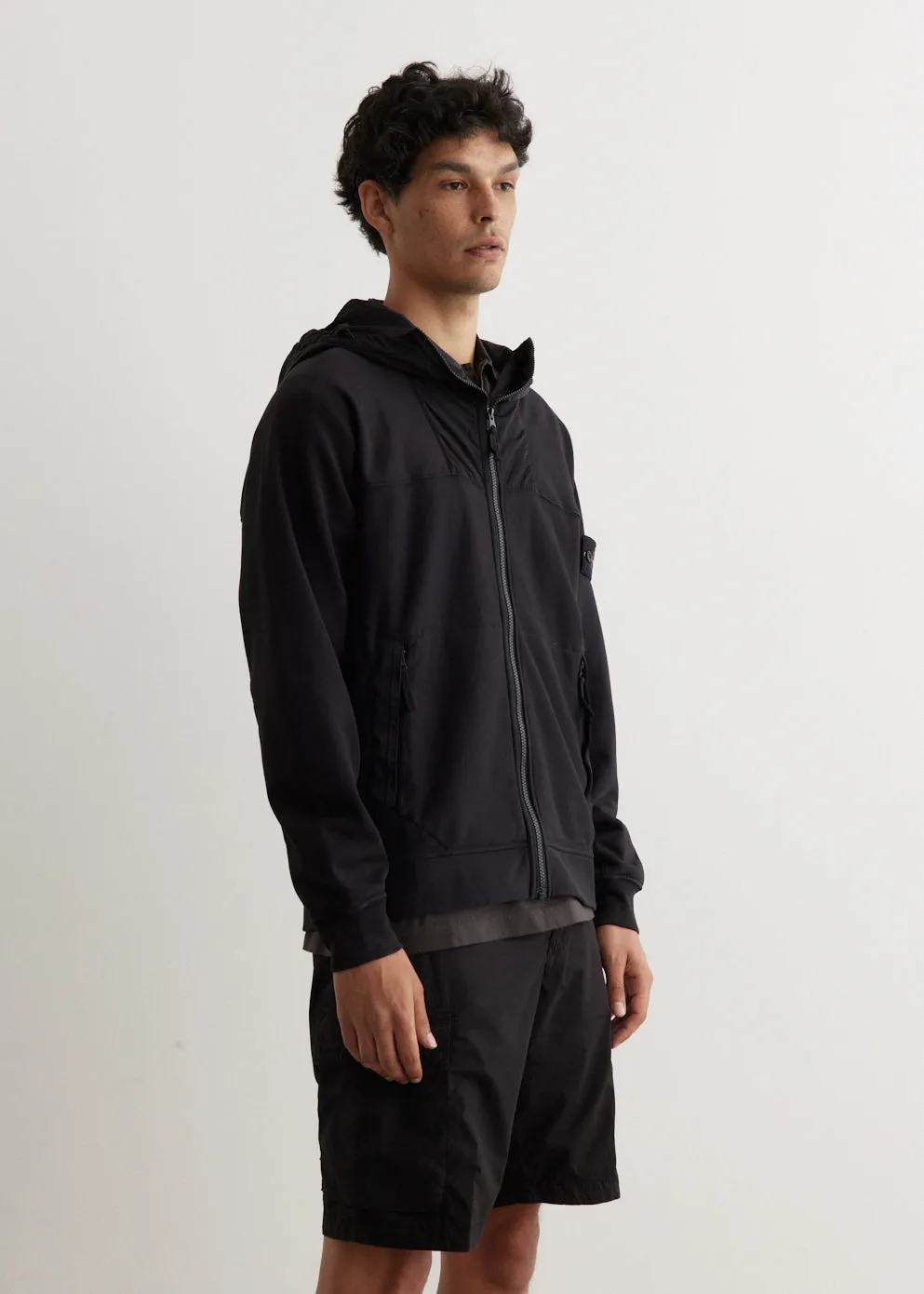 Badge Nylon Panel Hooded Sweatshirt