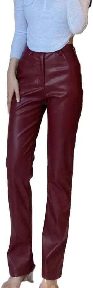 Baggy PU Faux Leather Pants for Women High Waist Straight Wide Leg Trousers Vintage 90s Punk Fashion Streetwear Pants