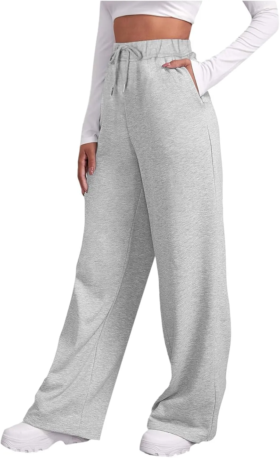 Baggy Sweatpants for Women Elastic High Waist Drawstring Straight Wide Leg Lounge Pants Open Bottom Athletic Joggers Trousers