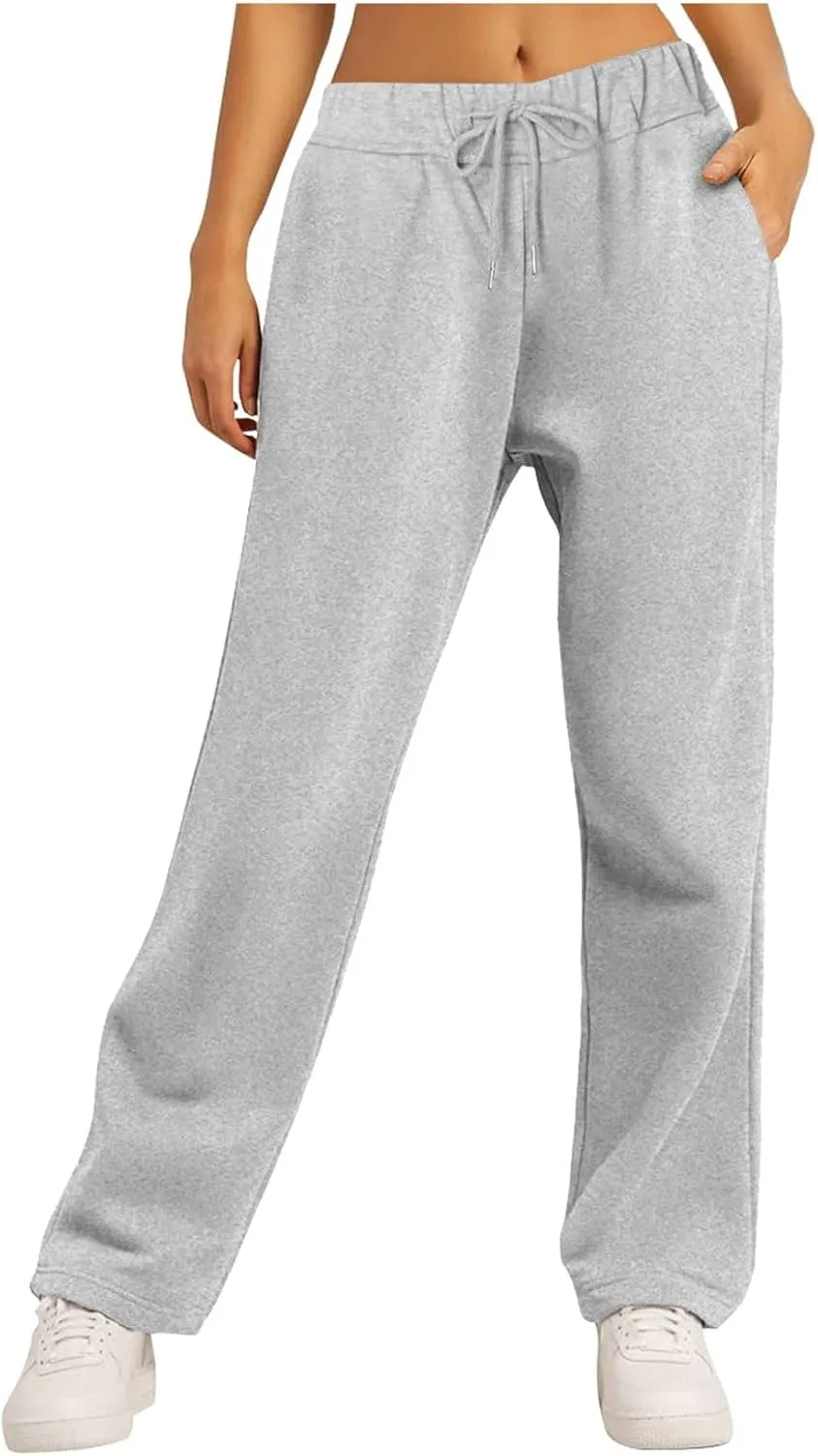 Baggy Sweatpants for Women Elastic High Waist Drawstring Straight Wide Leg Lounge Pants Open Bottom Athletic Joggers Trousers