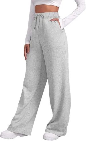 Baggy Sweatpants for Women Elastic High Waist Drawstring Straight Wide Leg Lounge Pants Open Bottom Athletic Joggers Trousers
