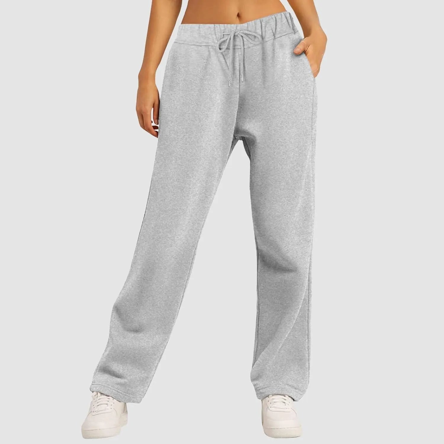 Baggy Sweatpants for Women Elastic High Waist Drawstring Straight Wide Leg Lounge Pants Open Bottom Athletic Joggers Trousers