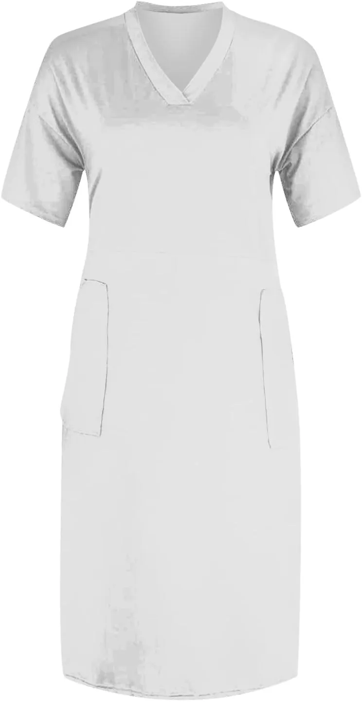 BAXLIMEK Plus Size Dresses for Curvy Women,2025 Spring Summer Casual Loose V Neck Short Sleeve T Shirt Midi Dress with Pocket