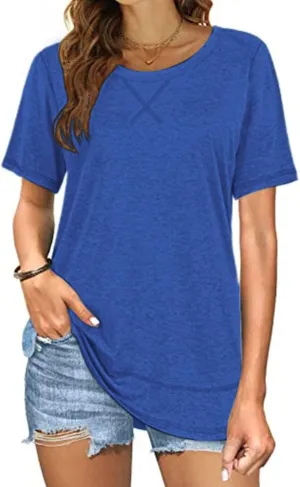 Beimuc Summer Tops for Women Short Sleeve Crewneck Tshirts Side Split Loose Fit Tunic Shirts