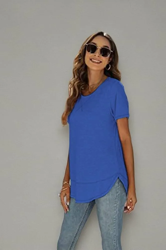 Beimuc Summer Tops for Women Short Sleeve Crewneck Tshirts Side Split Loose Fit Tunic Shirts