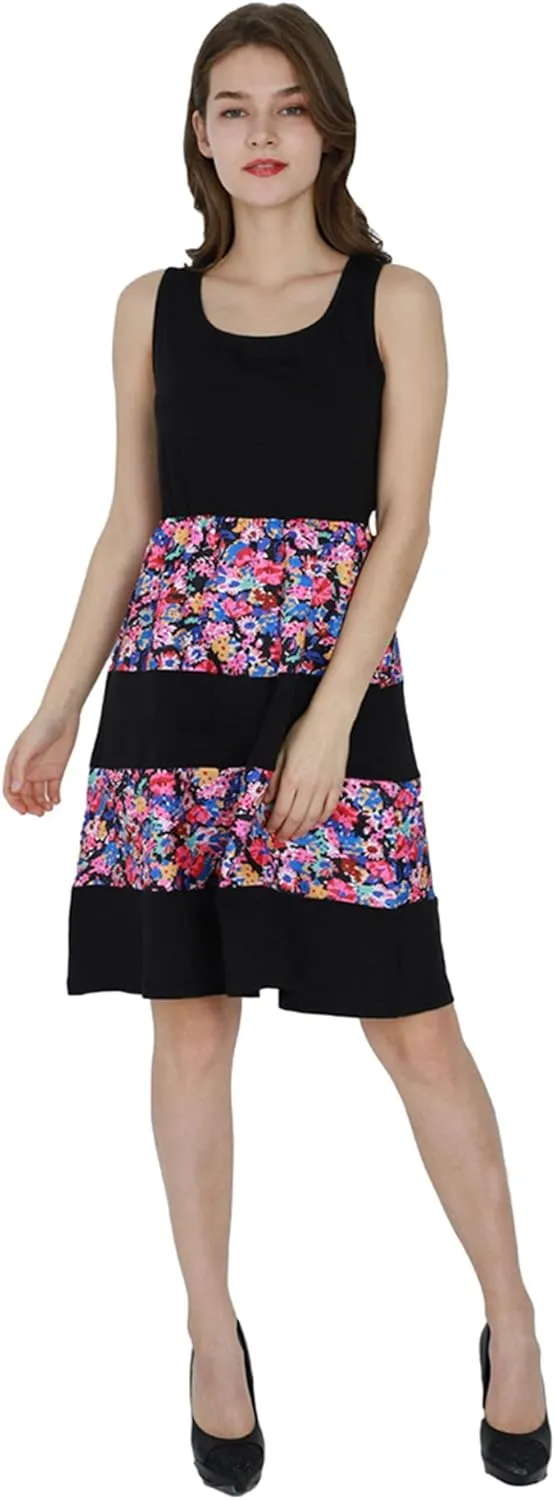 BOFETA Parent-Child Summer Outfit Dress Bow Zipper Flowers Print Ruffle Dress Pleated High Waist Dress