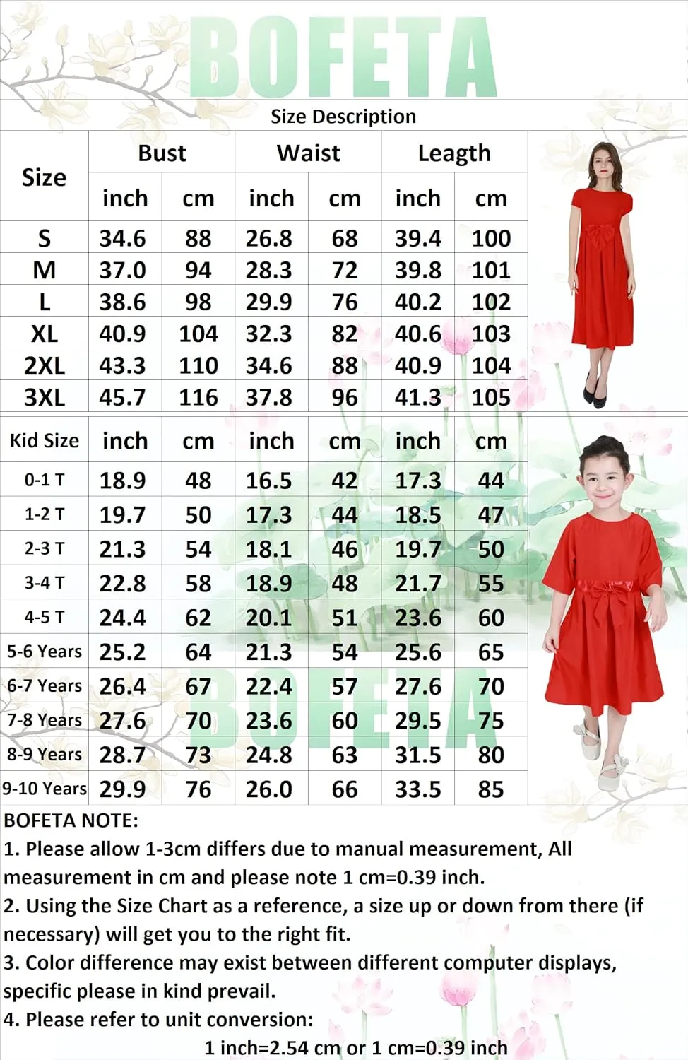 BOFETA Parent-Child Summer Outfit Dress Bow Zipper Flowers Print Ruffle Dress Pleated High Waist Dress