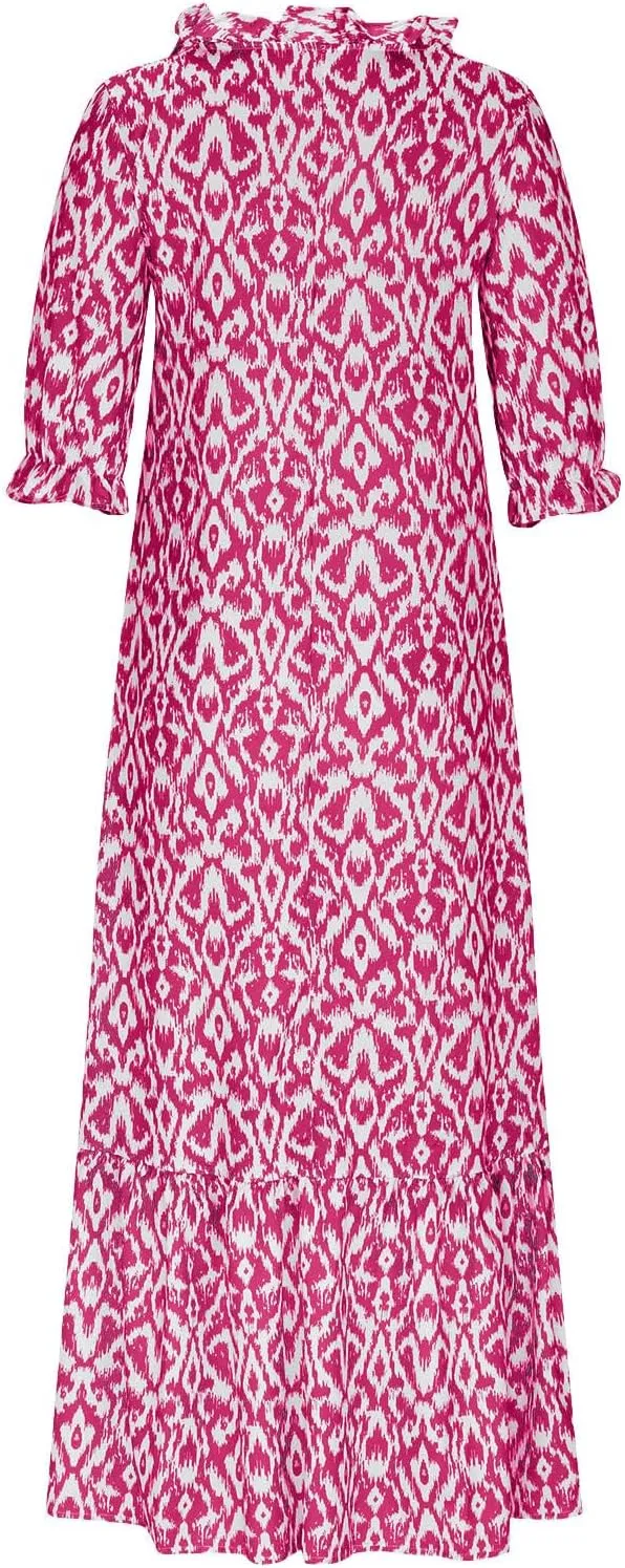 Boho Maxi Dresses for Women Summer Fashion Print V Neck Short Sleeve Flowy Dress Long Beach Dress Casual Sundress