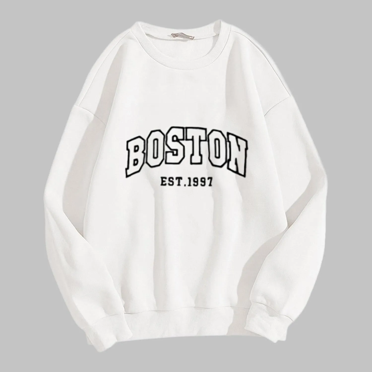 Boston Sweatshirts Women Round Neck Letter Graphic Cute Pullover Oversized Casual Hoodie Teen Girls Spring Y2K Clothes