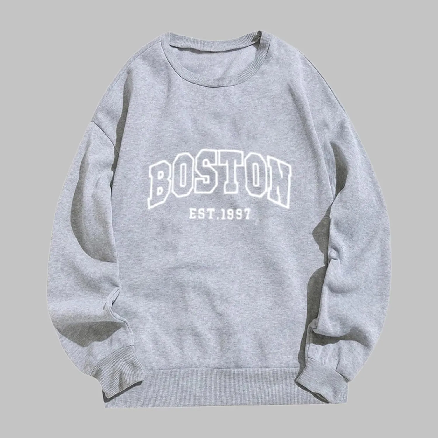 Boston Sweatshirts Women Round Neck Letter Graphic Cute Pullover Oversized Casual Hoodie Teen Girls Spring Y2K Clothes