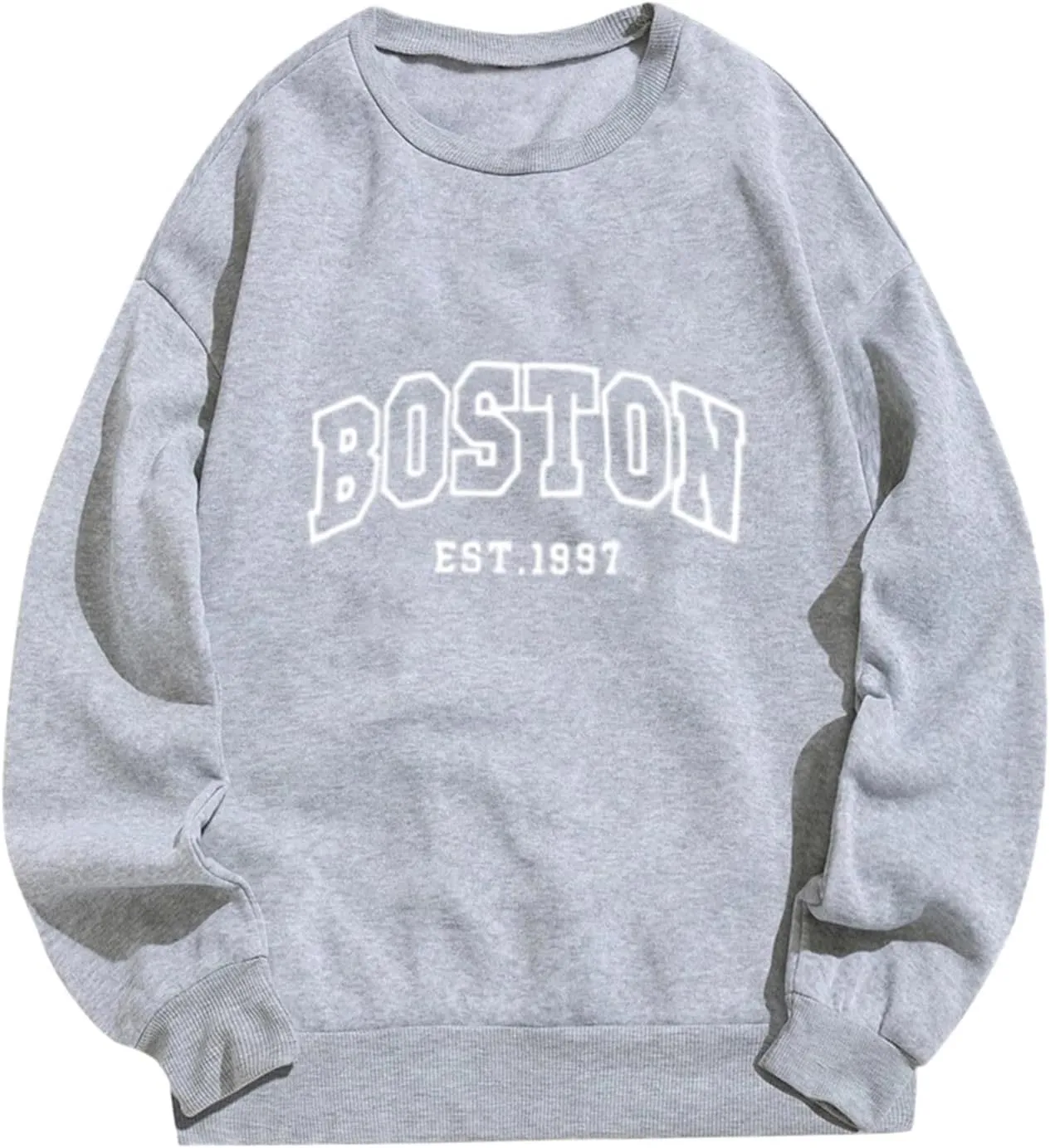 Boston Sweatshirts Women Round Neck Letter Graphic Cute Pullover Oversized Casual Hoodie Teen Girls Spring Y2K Clothes