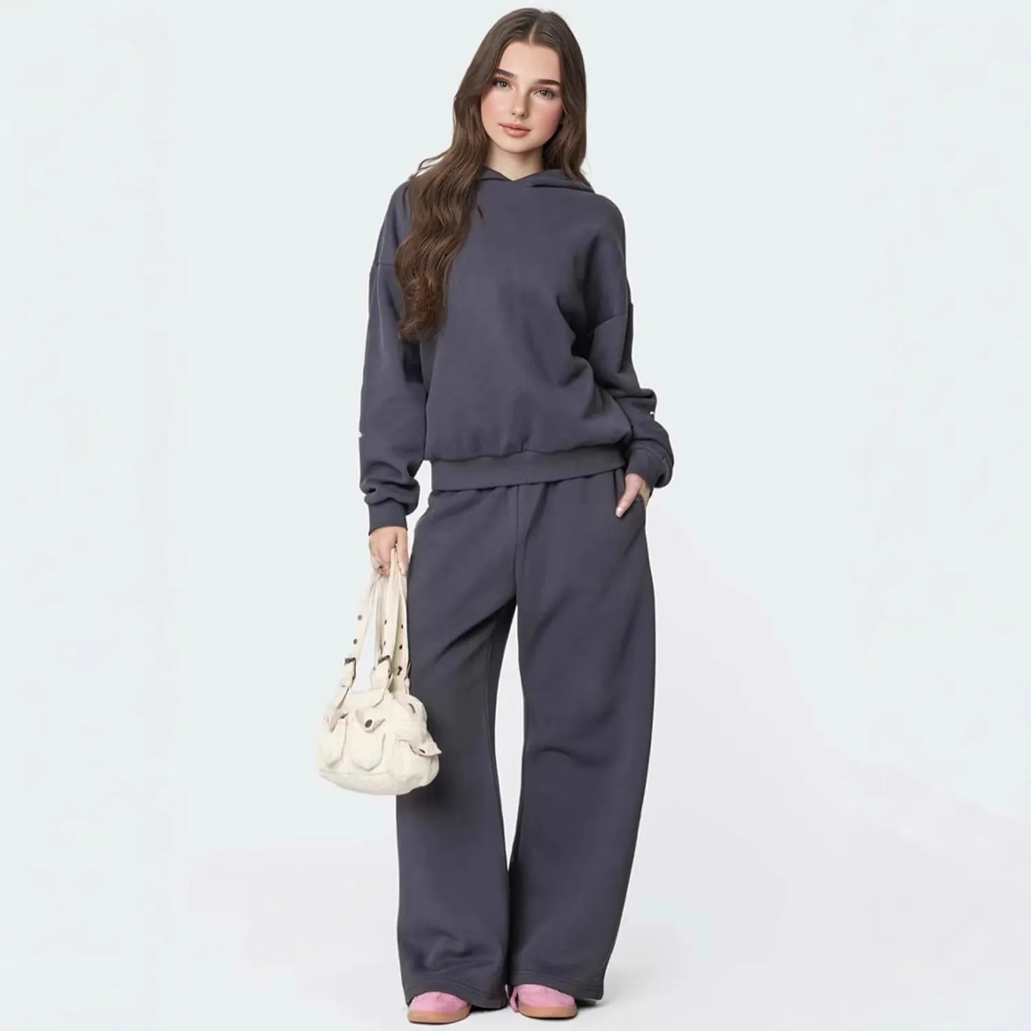 Bow Sweater Women Y2K Bow Hoodie Sweatsuit Sets Preppy Flower Embroidery Graphic Puff Print Oversized Hoodie