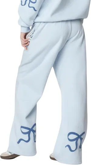 Bow Sweater Women Y2K Bow Hoodie Sweatsuit Sets Preppy Flower Embroidery Graphic Puff Print Oversized Hoodie