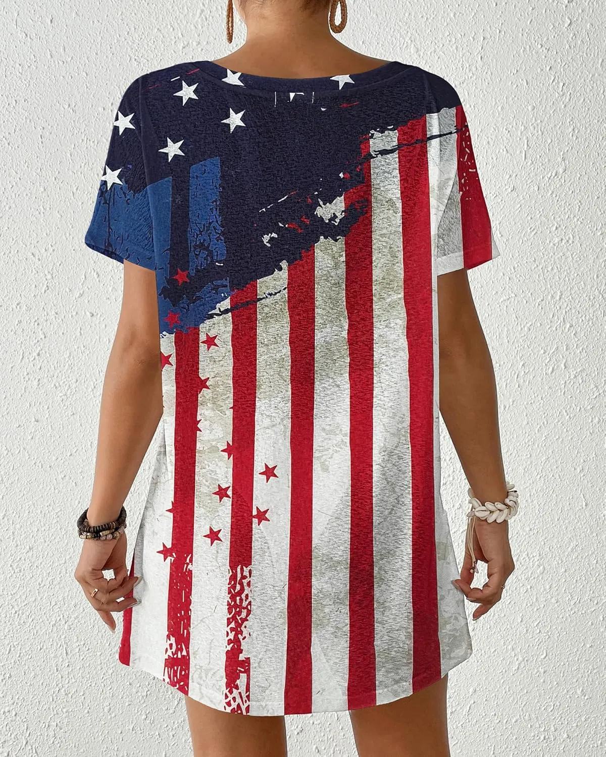Bsubseach Womens Patriotic American Flag Swim Cover Up 4th July BeachDress Short Sleeve Midi Pockets Pool Party Stars&Stripes