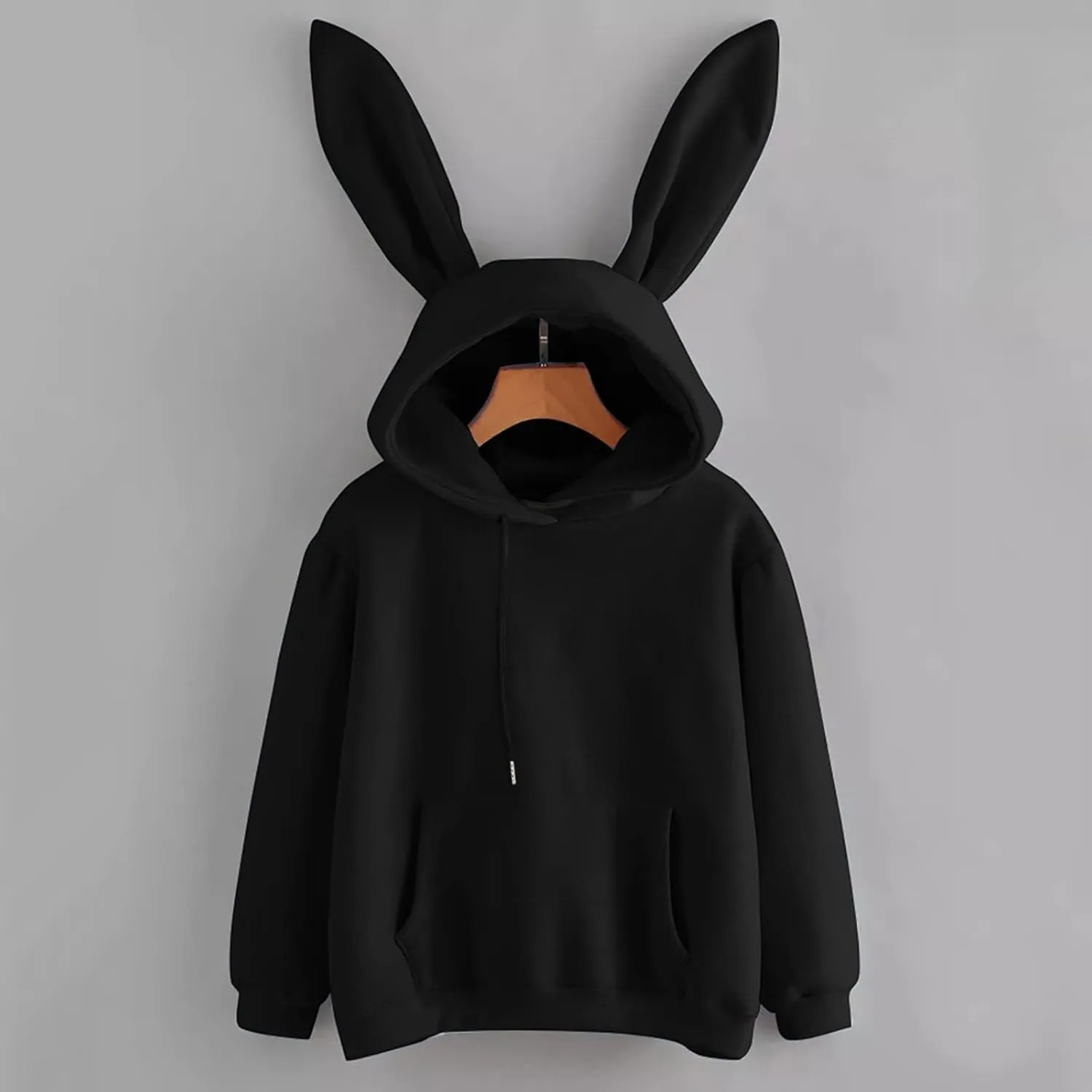 Bunny Sweater with Ears Long Sleeve Animal Hoodies with Ears with Hood Cute Bunny Ear Solid Y2K Hoodies Kawaii