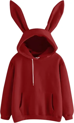 Bunny Sweater with Ears Long Sleeve Animal Hoodies with Ears with Hood Cute Bunny Ear Solid Y2K Hoodies Kawaii