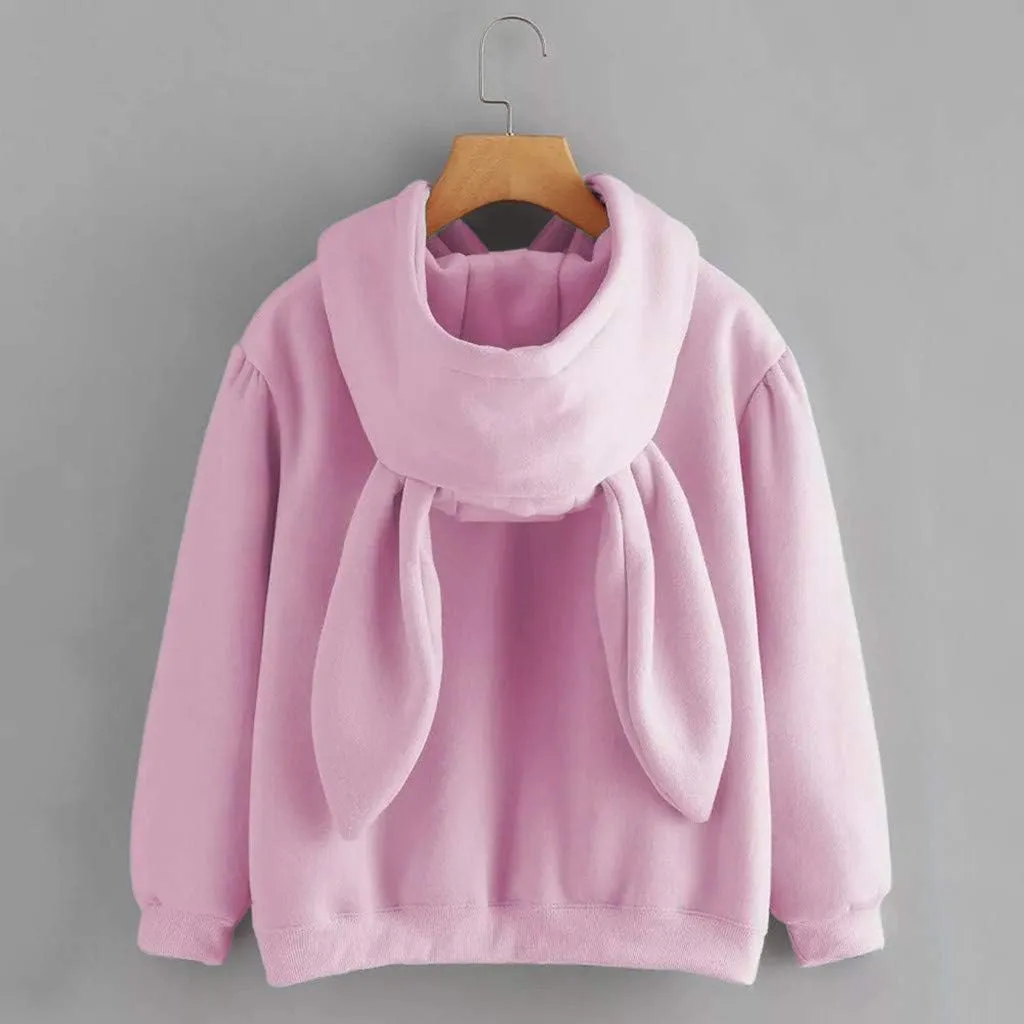 Bunny Sweater with Ears Long Sleeve Animal Hoodies with Ears with Hood Cute Bunny Ear Solid Y2K Hoodies Kawaii