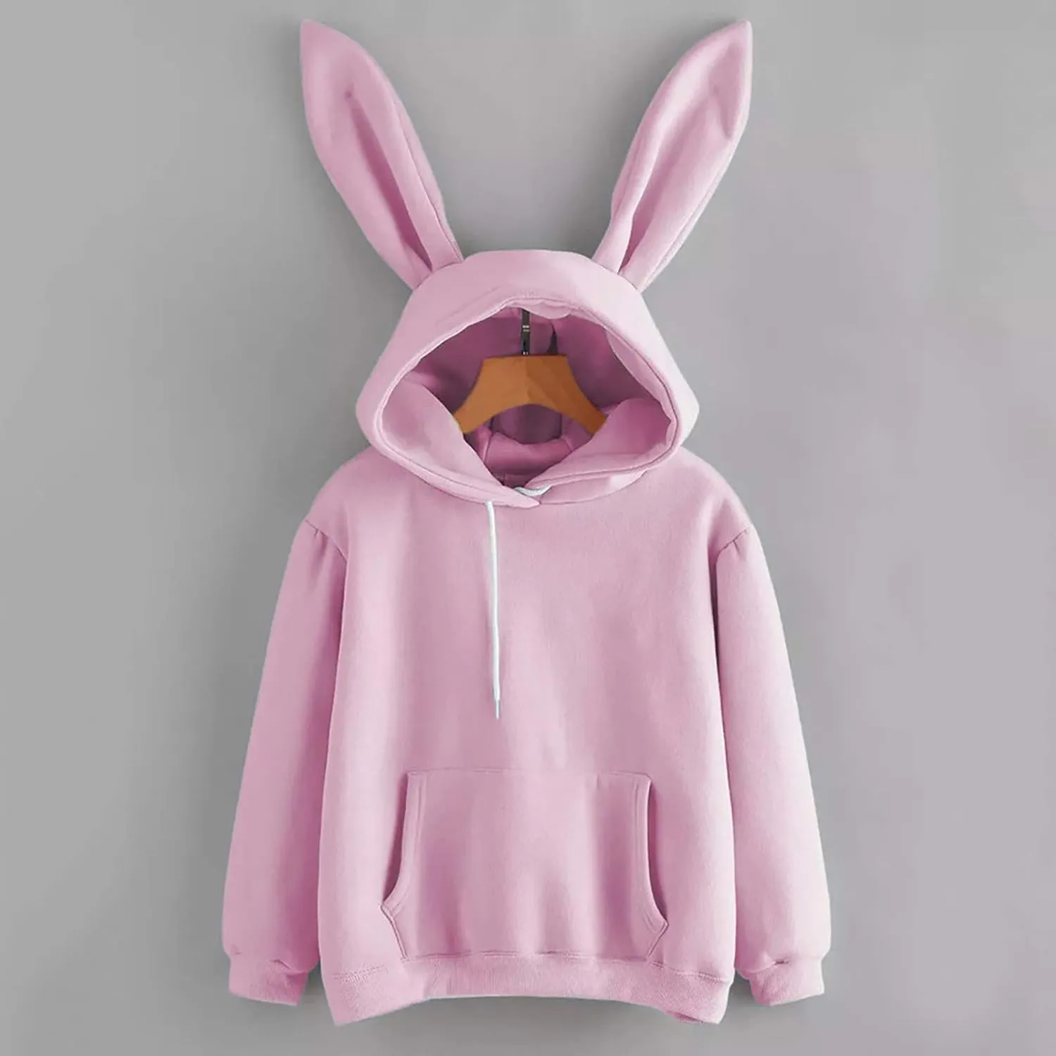 Bunny Sweater with Ears Long Sleeve Animal Hoodies with Ears with Hood Cute Bunny Ear Solid Y2K Hoodies Kawaii