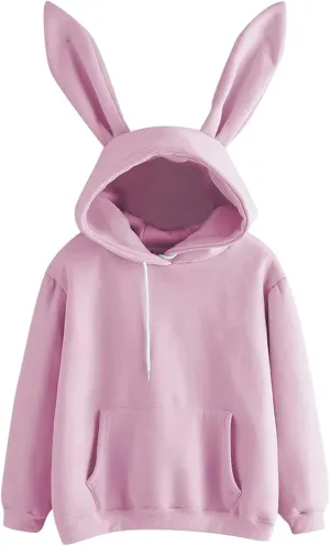 Bunny Sweater with Ears Long Sleeve Animal Hoodies with Ears with Hood Cute Bunny Ear Solid Y2K Hoodies Kawaii