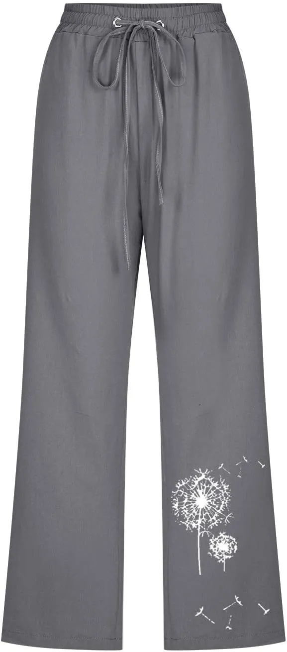 Capri Pants for Women Casual 2024 Summer High Waist Drawstring Linen Pant Loose Lightweight Crop Trousers with Pocket
