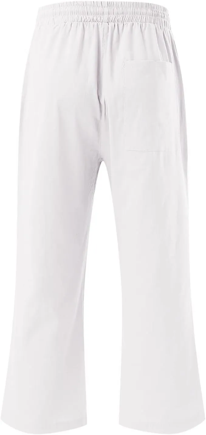 Capri Pants for Women Casual Summer Cotton Linen Pant Beach Trendy Straight Leg Cropped Trouser