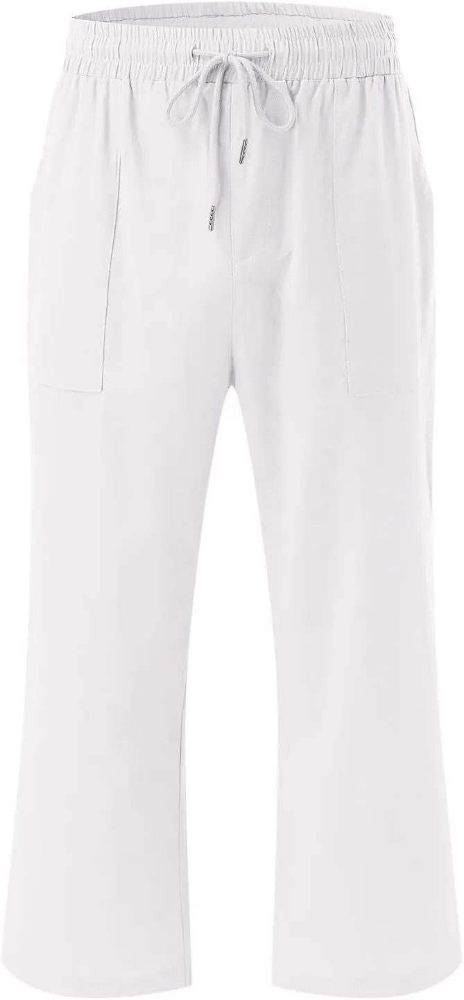 Capri Pants for Women Casual Summer Cotton Linen Pant Beach Trendy Straight Leg Cropped Trouser