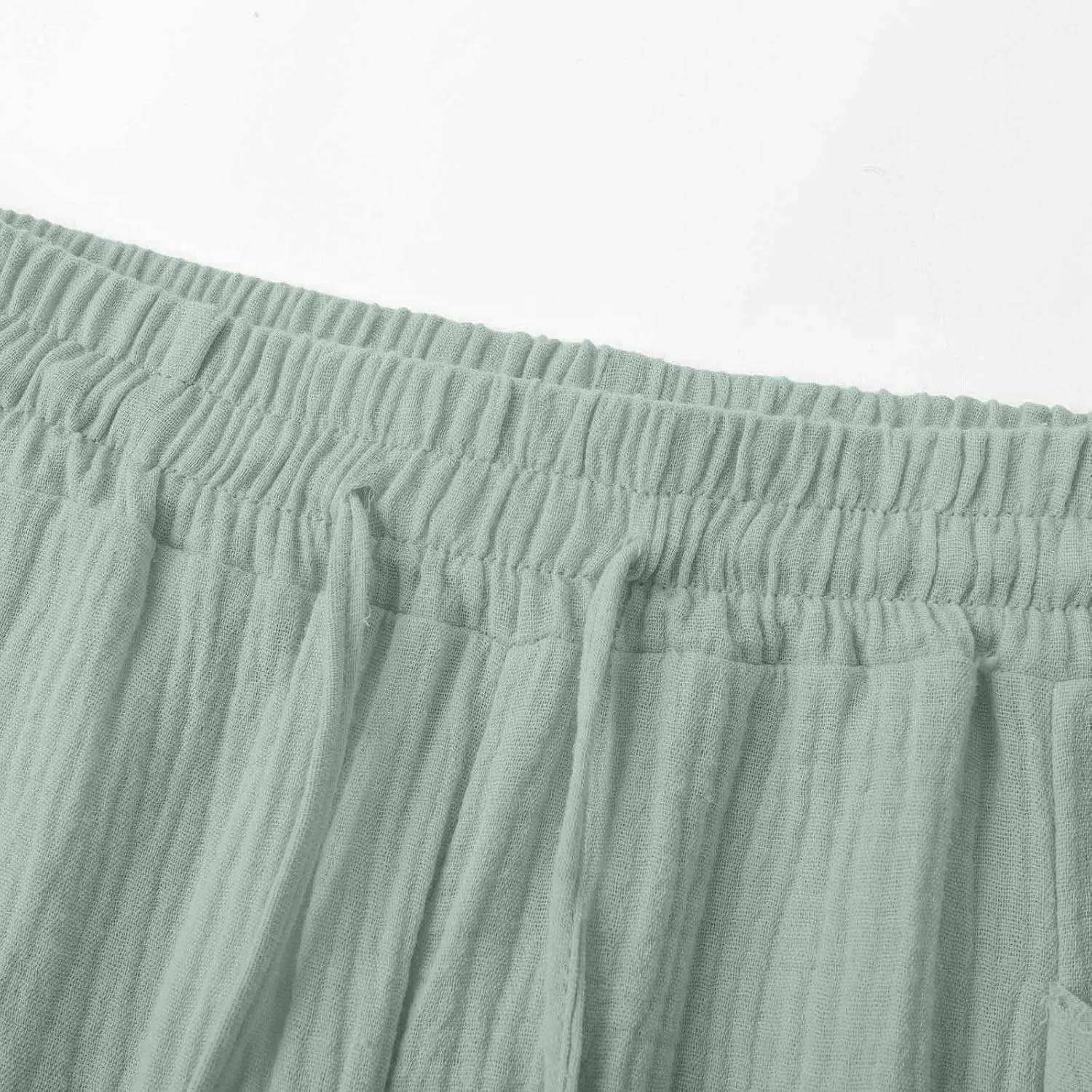 Capri Pants for Women Cotton Casual Summer Capris Drawstring High Waist Pants Wide Straight Leg Cropped Trousers