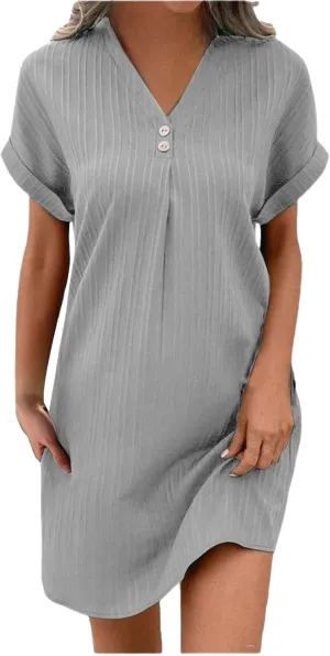 Casual Short Sleeve Summer Dresses for Women 2025 V Neck Boho Beach Dress Mini T Shirt Sundresses Dressy Work Ouftits
