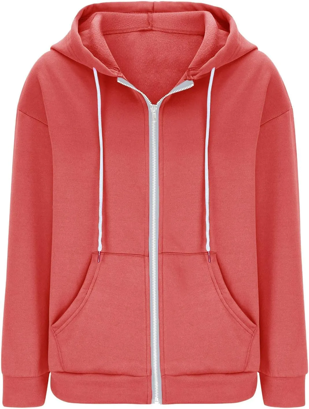 Cbcbtwo Zip Up Hoodies for Women Y2K Oversized Solid Sweatshirts Teen Girl Fall Casual Drawstring Jackets Loose Fleece Tops