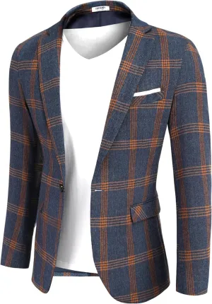 COOFANDY Mens Linen Casual Blazer Jacket Formal Dress Lapel Collar One Button Sport Coat