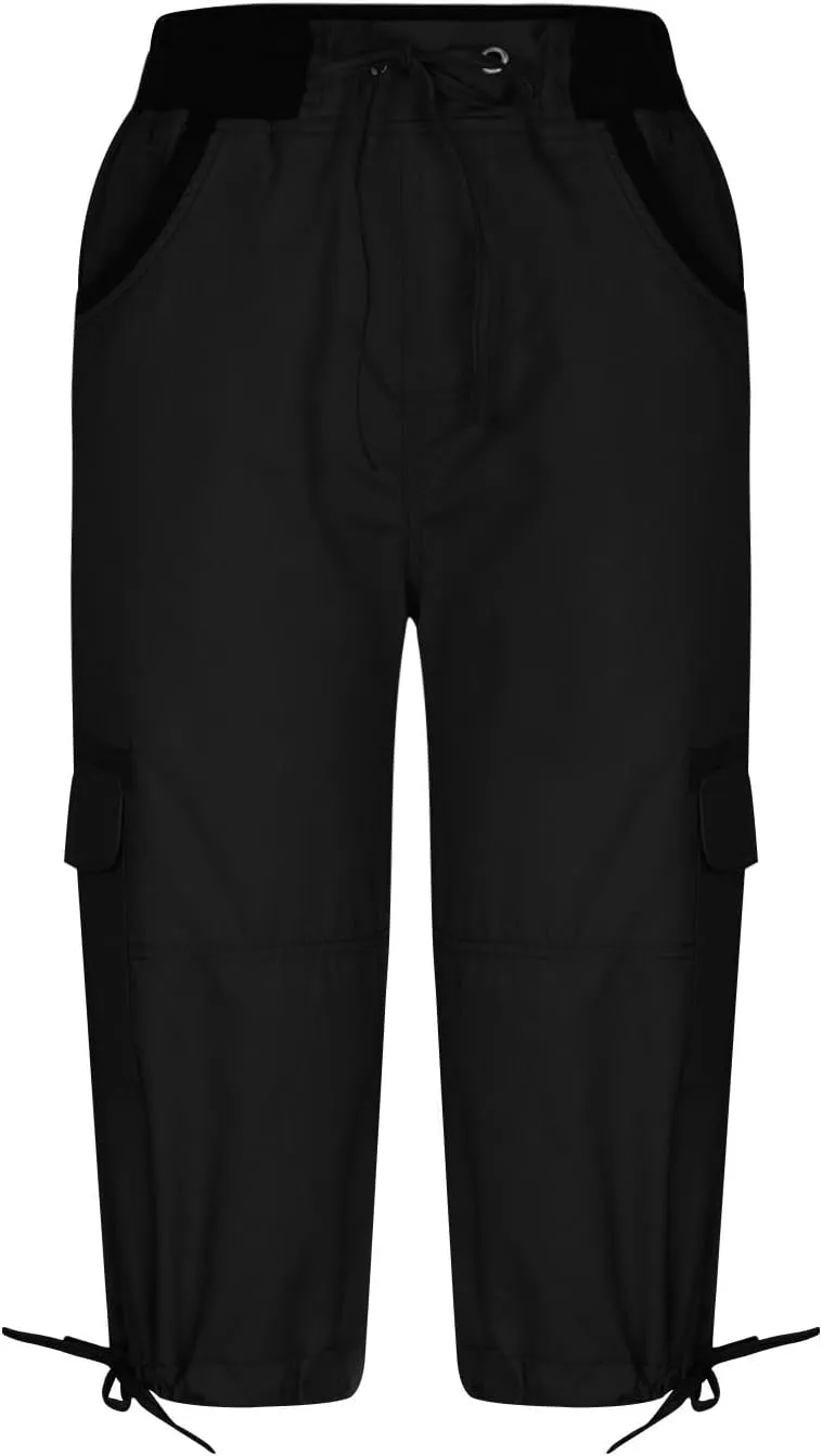 Cotton Cargo Capris for Women with Pockets Plus Size High Waisted Light Weight Hiking Travel Pants Trousers