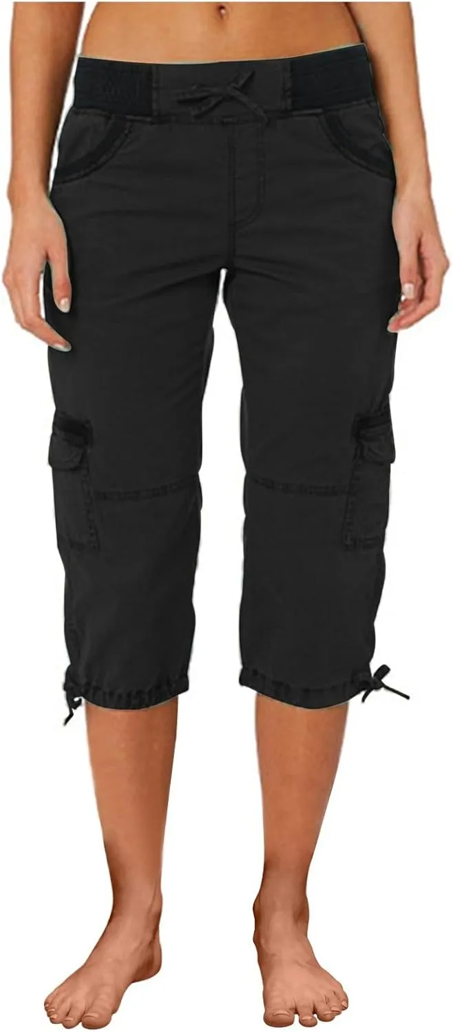 Cotton Cargo Capris for Women with Pockets Plus Size High Waisted Light Weight Hiking Travel Pants Trousers