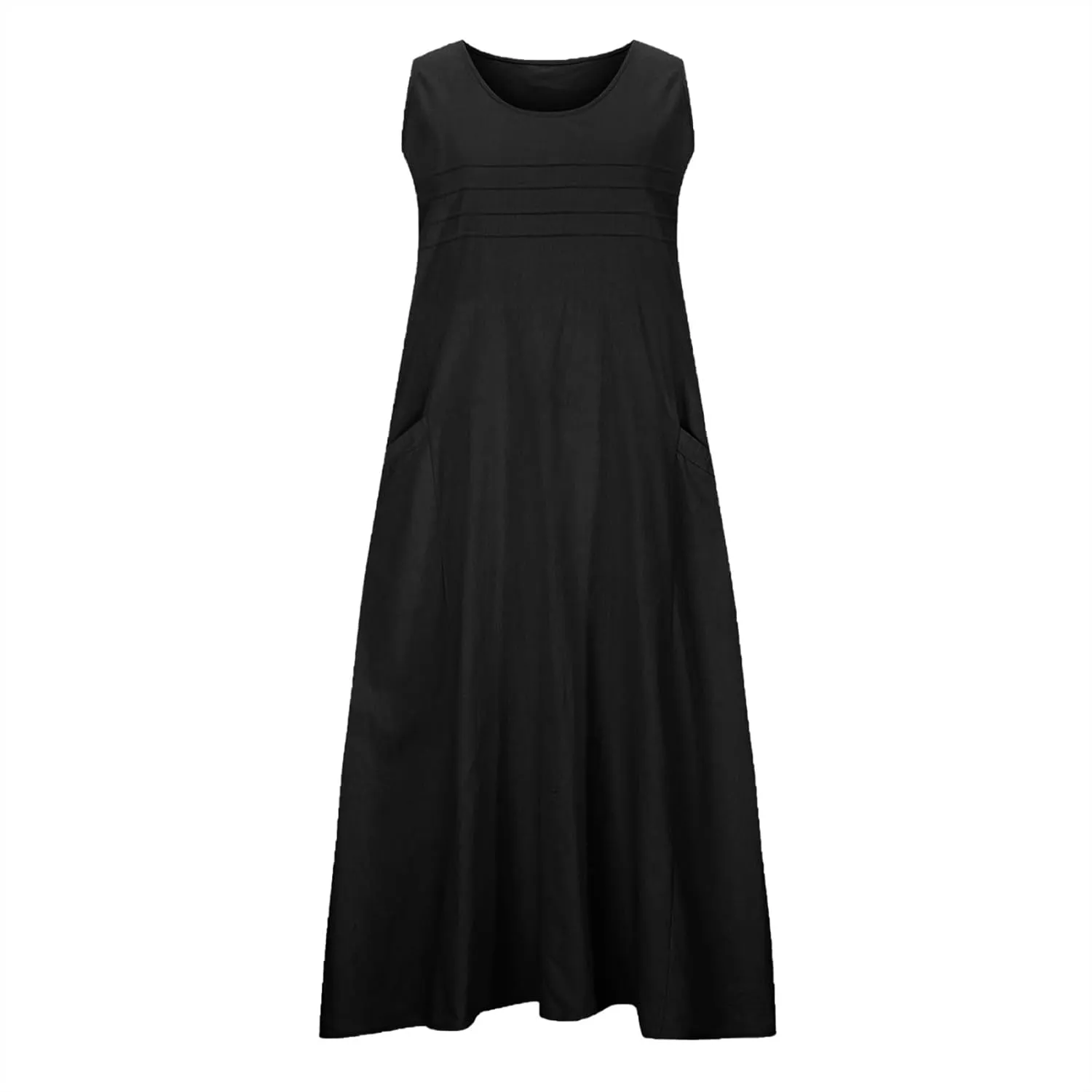 Cotton Linen Dresses for Women 2025 Summer Long Dress Sleeveless Flowy Plus Size Loose Tank Sundress with Pockets