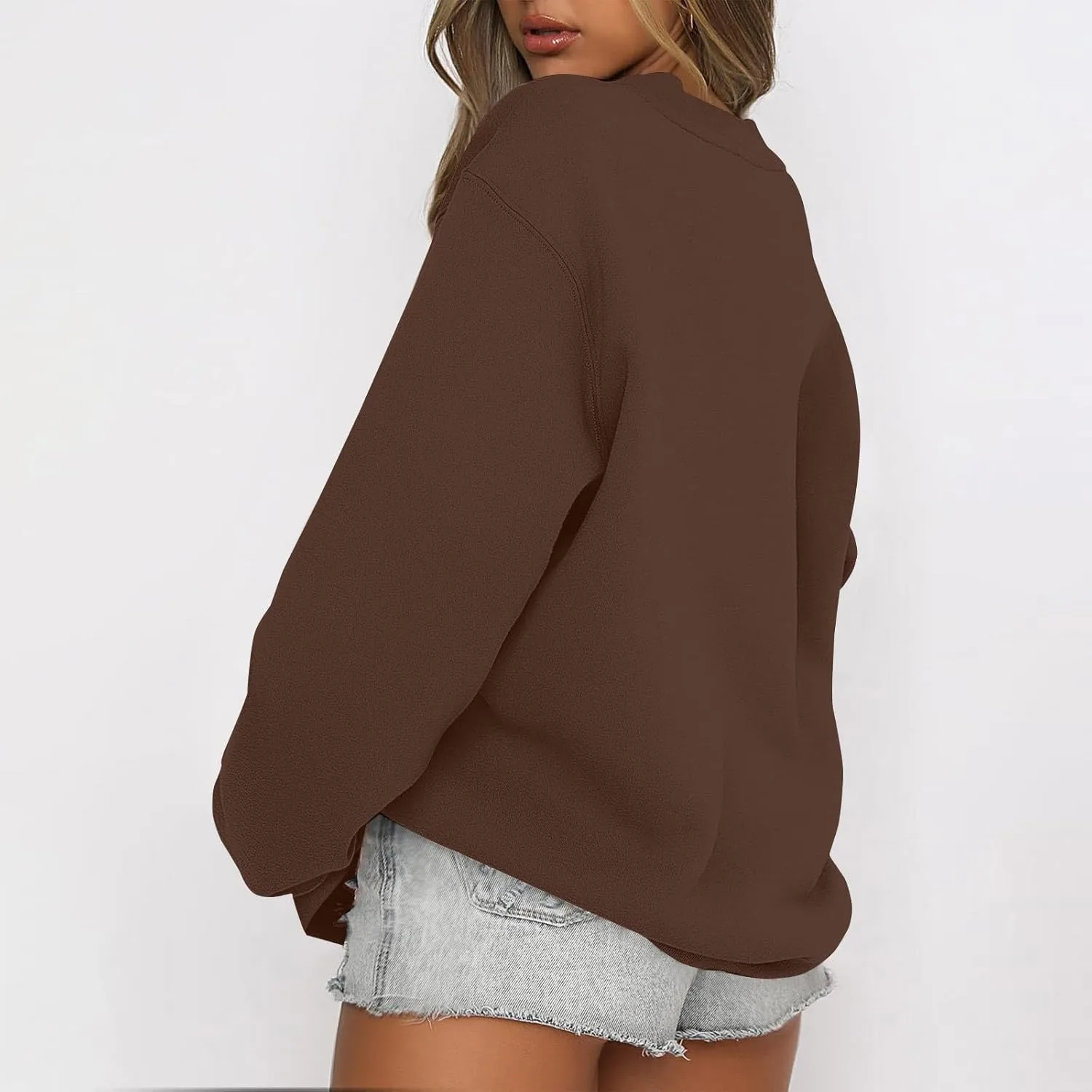 Crewneck Oversized Sweatshirt for Women Fleece Casual Long Sleeve Pullover Hoodies Trendy Comfy Fall Tops
