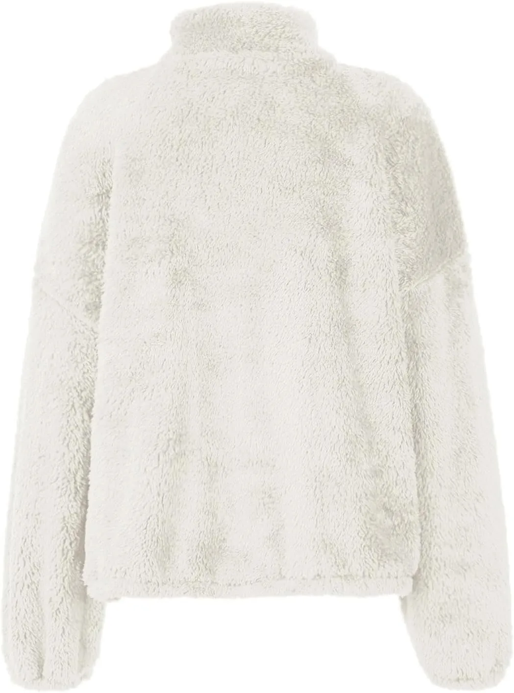 Cropped Half Zip Pullover Women Comfy Warm Sherpa Fleece Sweatshirt No Hood Quarter Zip Sweater with Pockets