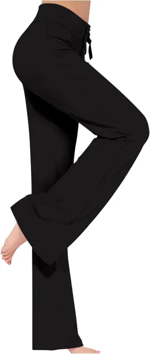 Crossover Flare Leggings for Women High Waist V Cross Bootcut Bell Bottoms Workout Flared Yoga Pants with Pocket
