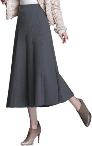 DBFBDTU Knitted Skirt Women's Elastic High Waist Solid Color Midi Skirt Office Ladies A-Line Long Skirts Female