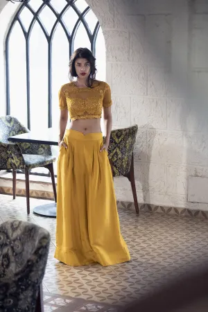 Deep Mustard Crop Top and Palazzo Pants - Stylish Co-Ord Set